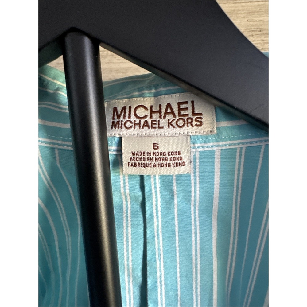 Michael Kors Sz 6 Blue White Stripe Button Front Blouse Top Casual - Picture 4 of 5